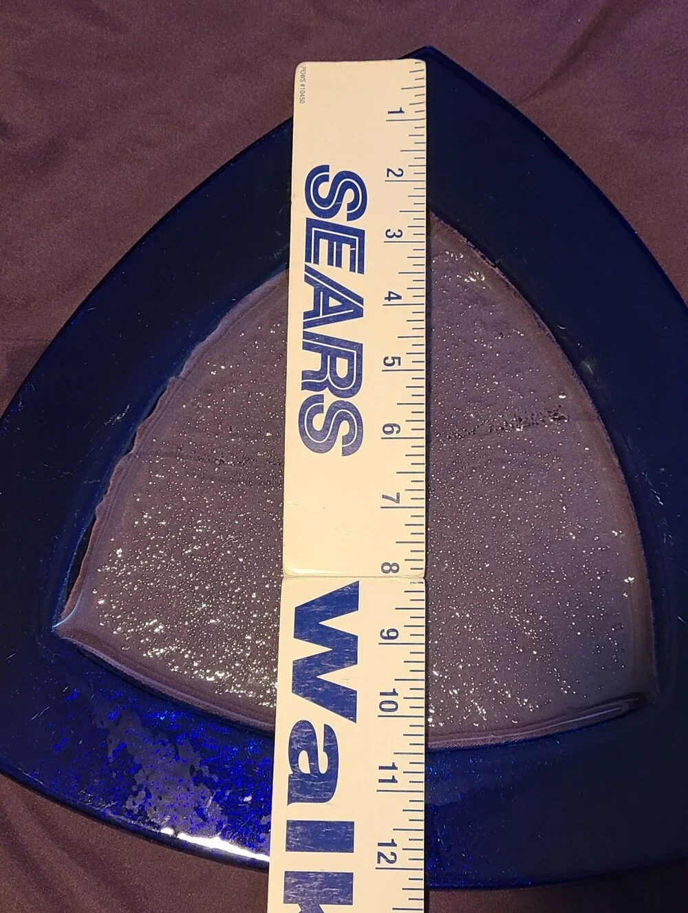 Cobalt and Clear Pebbled Glass Triangular Plate Art Glass Made in Japan 12.75